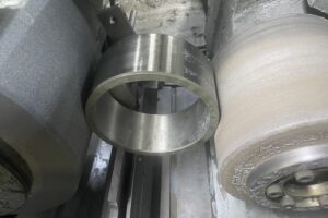 Precision metal ring being machined at SC Industries, Houston. Precision metal ring being machined at SC Industries, Houston.