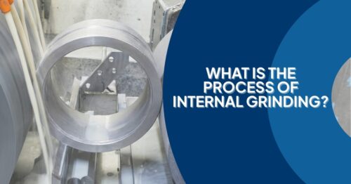 Banner with the text for What is the Process of Internal Grinding? with some steel materials being worked by a machine